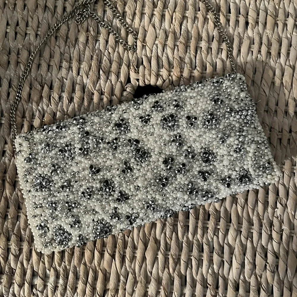 Aldo White Pearl Like beaded purse Handbag Clutch 9